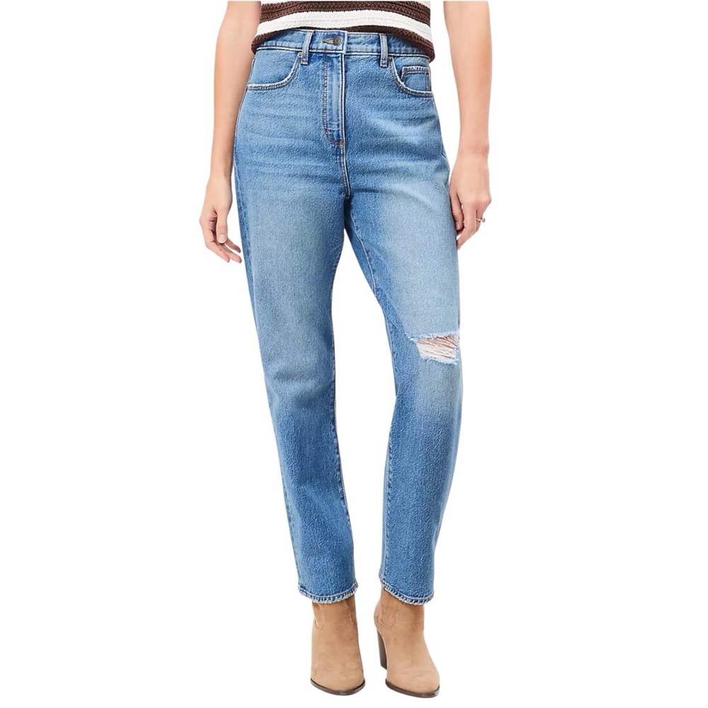 LOFT Outlet 0P Straight Jeans Women’s Distressed Stretch Light Wash Crop
